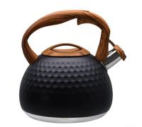 Whistling Tea Kettle 3Qt Stainless Steel Fast Boil(Black) | Professional grade steel, for rapid heating, loud whistle , wood pattern handle, 3qt capacity
