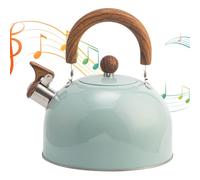 Whistling Tea Kettle - 7.9x7.9x5.9in 3L Stainless Steel Teapot with Wood Handle | Loud Whistle Boiling Pot for Coffee Drinks, Dome Gray Kitchen Tool for Home