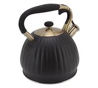Whistling Tea Kettle for Stovetop, 3.5L Stainless Steel Pumpkin Shape Tea Pot for Stove Top with Handle Stovetop Teapot Black Teapots for Home Kitchen