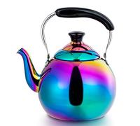 Whistling Tea Kettle for Stovetop Induction Stainless Steel Tea pot Whistle Kettles Gas Stove Top Fast Boiling Water Modern Rainbow Iridescent Color Mirror Finish 2 Quart