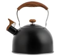 Whistling Tea Kettle Tea Pots 2.5L Stainless Steel Kettle with Wood Pattern Folding Handle Whistle Kettle for Tea Coffee (Black)