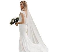 Whisttle Bride Wedding Veil 118" Long Cathedral Length Bridal Tulle Hair Accessoies with Comb and Cute Edge (118" Width, Ivory)