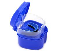 Whisverse Dark Blue Denture Case, Denture Cup with Strainer, Denture Bath Box Teeth Storage Box with Basket Net Container Holder for Travel