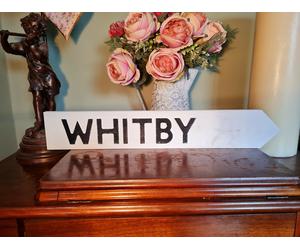Whitby Aged Basic Old Style British Road Sign North Yorkshire