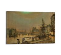 Whitby at Night Poster by John Atkinson Grimshaw Canvas Art And Wall Art Picture Print Modern Family Bedroom Decors 12x18inch(30x45cm)