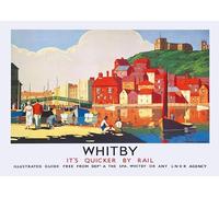 Whitby Yorkshire Vintage Wall Art Railway Travel Poster A4 and A3 size 250gsm print (A3 Framed black frame)