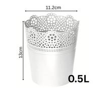 (White, 0.5L (D11.2cm H13cm)) Lace Flowerpot Planter Plastic Round Oval Pot Indoor Outdoor Modern Decor Home