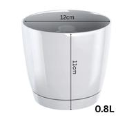 (White, 0.8L (D12cm x H11cm)) Gloss Flower Pot Planter Round Plastic With Saucer Drain Holes Modern Home Decor