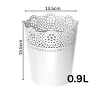 (White, 0.9L (D13.5cm H15.5cm)) Lace Flowerpot Planter Plastic Round Oval Pot Indoor Outdoor Modern Decor Home