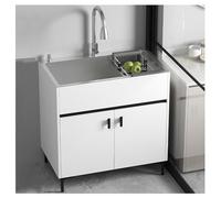 White 1-Piece Kitchen Sink Cabinet with Pull-Out Design Soap Dispenser & Retractable Basket - Spacious Storage for Bathroom/Kitchen (26.8"x17.7"x30.3")