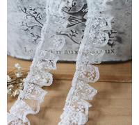 White 10 Meters Pleated Organza Lace Edge Gathered Mesh Trim Ribbon 2 cm Width Vintage Style Edging Trimmings Fabric Embroidered Applique Sewing Craft Wedding Bridal Dress Embellishment DIY Decor
