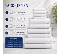 (White) 10 Piece Luxury Towel Bale Set 100% Pure Cotton Bath Towels Facecloth Hand Towel