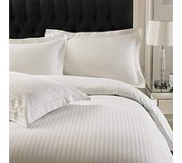 White 100% Egyptian Cotton Satin Stripe Duvet Cover Set 250 Thread Count Hotel Quality Quilt Bedding Sets With Pillowcases (Super King)