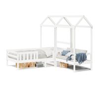 (white, 100 x 200 cm) vidaXL Bed and Bench Set with Roof Kids Bed Frame Bed Base Solid Wood Pine