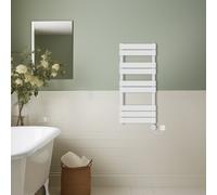 (White, 1000x450mm) Prefilled Thermostatic Electric Flat Panel Heated Towel Rail Ladder Warmer Radiator