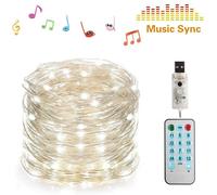 (White., 10m 100LEDS) Products LEDs Music Fairy String Light Silver Wire Twinkle Starry Lights with Remote Control Timer 32.8ft