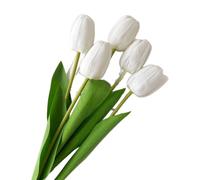 (White) 10Pcs Artificial Tulips, 13.4 Inches Real Touch PU Stem Faux Latex Flowers Bouquet for Home Garden Wedding Party Decor, Floral Arrangements
