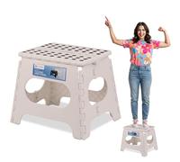 White - 11inch Foldable Step Stool for Adults & Children - Heavy Duty Plastic Compact, Collapsible Stool for Home, Bathroom, Garage, Office, Picnic - Non-Slip Design, Weight Capacity 330lbs