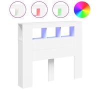 vidaXL White Engineered Wood LED Headboard with Vibrant RGB Lights, Durable Design, and Functional Top