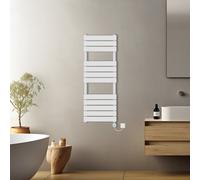 (White, 1200x450mm) Prefilled Electric Flat Panel Heated Towel Rail Radiator Thermostatic WIFI