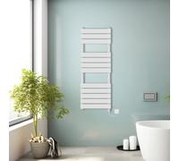 (White, 1200x450mm) Prefilled Electric Heated Towel Rail Radiator Flat Panel Warmer Ladder