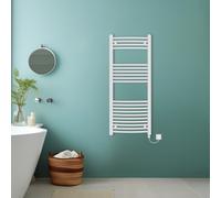 (White, 1200x500mm) Bathroom Curved Prefilled Electric Heated Towel Rail Ladder Warmer Radiator