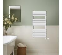 (White, 1200x600mm) Prefilled Thermostatic Electric Flat Panel Heated Towel Rail Ladder Warmer Radiator