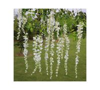 (White) 12Pcs Artificial Silk Wisteria Fake Flower Vine Garland Wedding Hanging Decoration