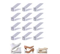 (White) 12x Shoe Slots Organizer Wardrobe Stacker Space Saver Rack Holder Adjustable