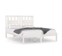 Bed Frame Solid Pinewood White 135x190 cm Double Wooden Slatted Frame Incl HB UK [EEK: D]