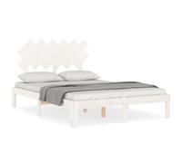 (white, 135 x 190 cm) vidaXL Bed Frame Bed Base Wooden Platform Bed with Headboard Double Solid Wood