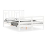 (white, 140 x 190 cm) vidaXL Bed Frame Bed Base Wooden Bed with Headboard White King Size Solid Wood
