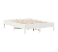Bed Frame White Solid Pine Wood 140x190 cm Rustic Slatted Platform Low Style