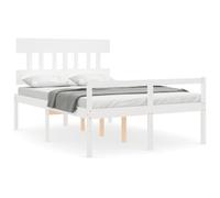 (white, 140 x 200 cm/high) vidaXL Bed Frame with Headboard Mattress Foundation Bed Base Single Solid Wood