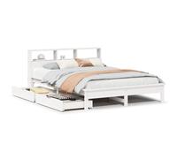 vidaXL Bookcase Bed – Solid Pine, Without Mattress, White 140x200 cm