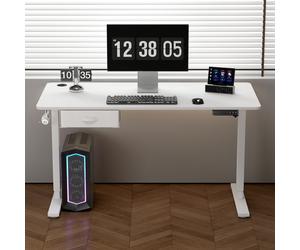 (WHITE, 140CM) Easton Height Adjustable Electric Desk with Drawer