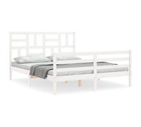 (white, 150 x 200 cm) vidaXL Bed Frame Bed Base with Headboard Honey Brown Small Double Solid Wood