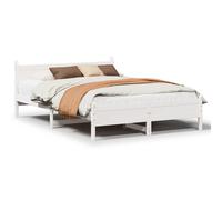 vidaXL King Size Bed Frame - Solid Pine Wood, White 150x200 cm - Sturdy Slatted Base, Convenient Under-bed Storage & Decorative Headboard