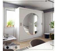 (White, 150cm) Modern Round Mirror Design Sliding Wardrobe