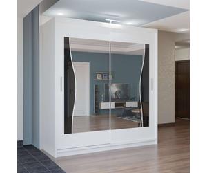 (White, 150cm) Sliding Wardrobes 4U LED Mirror Sliding Wardrobe