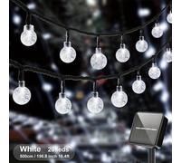 (White, 16.4Ft/20LED/8Mode) 100 LED 19.51meter IP65 Crystal Globe Solar String Lights Outdoor, 8 Lighting Modes, Solar Globe Lights