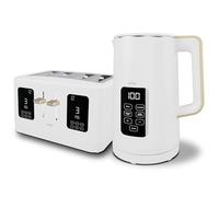 White 1600W 4 Slice Toaster, 1.7L 3000W Digital Kettle | Toaster with Detachable Crumb Tray, Digital Control Panel with Countdown Timer, BPA-Free Auto Shut-off Electric Temperature Control Kettle