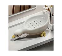 (White) 1pc Duck-Shaped Soap Dish with Self-Draining Waterfall Design, Plastic Rectangular Bathroom Soap Tray, Cute Yellow Duck Bath Organizer