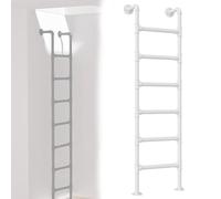 White 2.1m Wall Mounted Loft Ladder Attic Access Stairs Emerncy Fire Escape Step Metal Climbing Ladder for Attics RVs Libr Dec Dorms