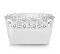 (White, 2.5L (L28.5cm W 13.5cm H15.5)) Lace Flowerpot Planter Plastic Round Oval Pot Indoor Outdoor Modern Decor Home