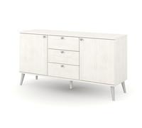 White 2 Door 3 Drawer Sideboard Storage Unit With Silver Rounded Handles