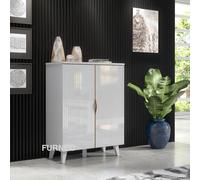 White 2-door High Gloss & Matt Sideboard Cabinet Cupboard Unit Azzurro14 Brushed Gold Handles