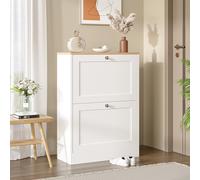 White 2 Drawer Flip Down/Pull Out Wooden Shoe Cabinet Hallway Storage