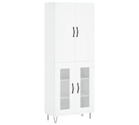 Highboard white engineered wood metal feet 69.5x34x180 cm 2 glass doors storage