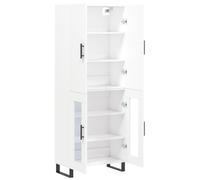 Highboard White 69.5x34x180 cm Engineered Wood Glass Doors Metal Feet Storage UK